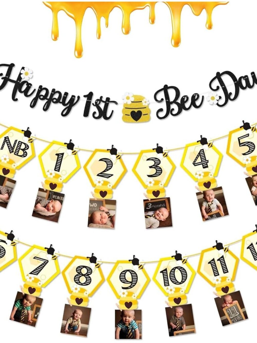 Happy Bee Day Party Decorations 1st Birthday Photo Banner